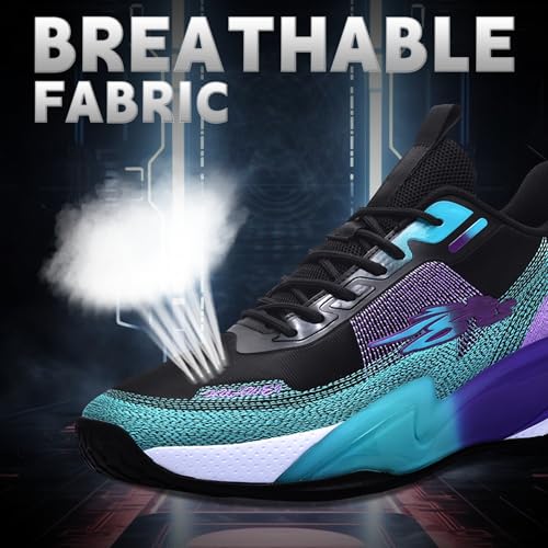 CJSPORX Men Basketball Shoes Non Slip Breathable Outdoor Fashion Sneakers Black&Blue-2 Size 8.5