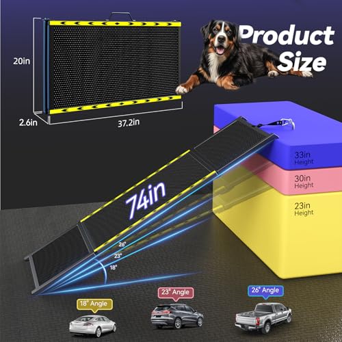 Pawaboo 74" L & 20" W Longest Dog Ramp for Car Foldable, Up to 250 LBS
