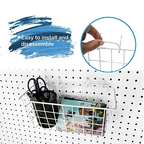 Pegboard Baskets 4 Pack Peg Board Metal Shelves Organizers (Medium, White)