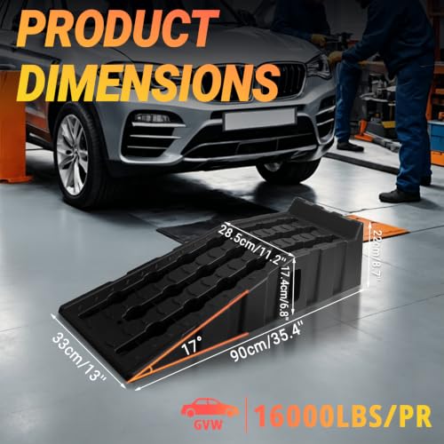 TARNANVEL 2 Pack Car Ramps for Oil Changes and Lfit, 16000 Lbs Capacity Heavy-Duty Car Lifts for Home Garage or Shop Portable 6.8 Inch Lift Car Ramps with Anti Slip Grooves