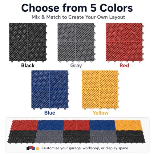 Japard Garage Floor Tiles, 20 Pack Interlocking Flooring Drainage 15.7 x 15.7 inch Covering 34 Sq Ft, Hard Plastic Easy to Install, Outdoor Indoor Basement Parking (Gray)