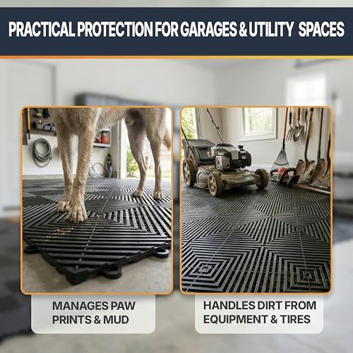 Nitro Tiles Vented by FlooringInc 12" x 12" Interlocking Garage Floor Tiles, Self-Draining Heavy Duty Polypropylene Drainage Tiles, Snap-Together Non-Slip Floor Tile, Midnight Black, 52-Pack (52 SqFt)