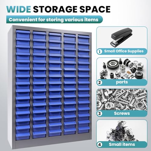 75 Drawers Parts Cabinet for Nuts, Bolts, Screws, Nut and Bolt Organizer with ABS Material Drawer, Bolt Bin Tool Storage Cabinet in Workshop, Garage, Office (75 Drawers)
