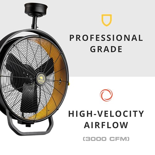MULE 18 in. 3 Speed Ceiling Mounted Plug-In Cord Garage Fan with Remote - 52035-01 (Black & Yellow)