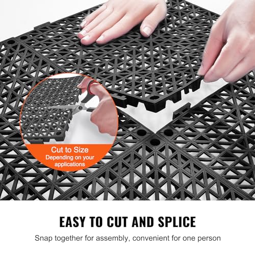 VEVOR Interlocking Tile 55PCS Black, Drainage Tiles 12" x 12" Splicing, Soft PVC Interlocking Drainage Floor Tiles, Non-Slip Drainage Holes for Restroom, Bathroom, Kitchen, Pool, Wet Areas