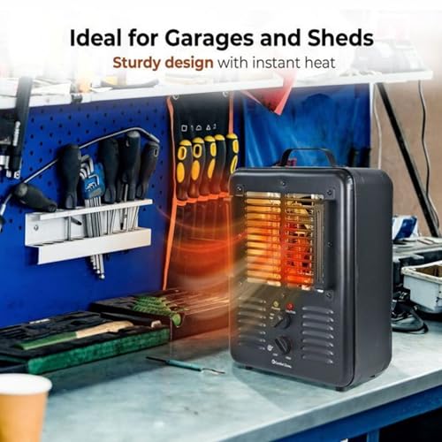 Comfort Zone 1500W Milkhouse Style Utility Space Heater – Portable Workshop & Garage Electric Heater with Adjustable Thermostat, 2 Heat Settings & Fan – All-Metal Housing & Safety Tip-Over Switch
