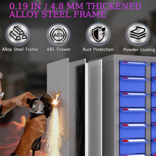 40-Drawer Parts Cabinet, Bolt Organizer with ABS Drawers & Dividers, Steel Bolt Bins, Nut and Bolt Organizer for Garage, Workshop, Home and Office (40 Drawer)