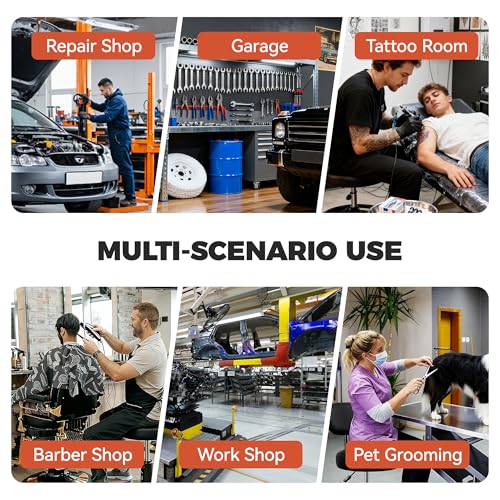 BestGlory Shop Stool with Wheels for Garage, Mechanics Rolling Chair with Backrest, Adjustable Height Heavy Duty Garage Stool with Footrest and Storage Tray, Swivel Task Chair for Workshop Salon