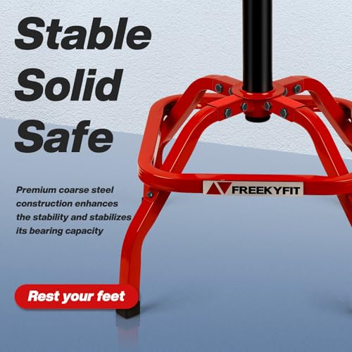 FreekyFit Shop Stool with Backrest, Mechanic Garage Stool for Workshop, Adjustable Shop Stools Chair, Padded Workbench Stools for Men Women, 300 LBS Capacity, 360° Swivel PVC Seat, Heavy Duty, Red