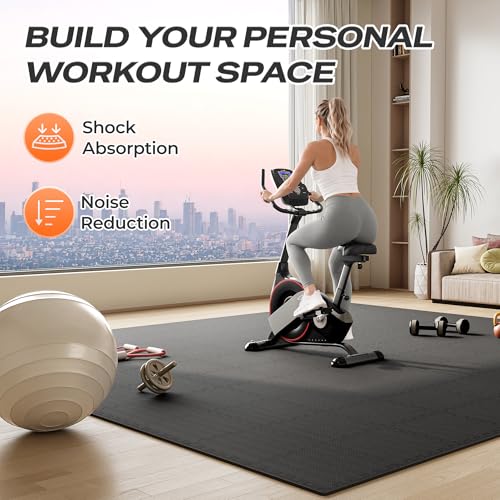SUPERJARE Gym Floor Mats, EVA Foam Puzzle Exercise Mats, Interlocking Floor Mats, Cushioned Foam Floor Tiles, Gym Flooring Workout Mat for Home Gym, Playroom, Garage, 18 PCS, 12.6"x12.6"x0.4", Black