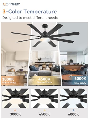 ZMISHIBO 72 Inch Large Ceiling Fan with Remote, Large LED Panel, Black