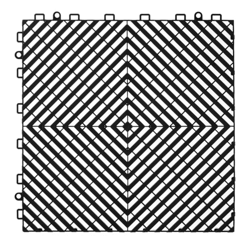 VEVOR Interlocking Drainage Mat, 12” x 12” Modular Interlocking Cushion, 50 Pcs Splicing Drainage Mats, Non-Slip PP Drainage Floor Tile and Shower Mat, for Garage, Garden, Kitchen & Outdoor, Black