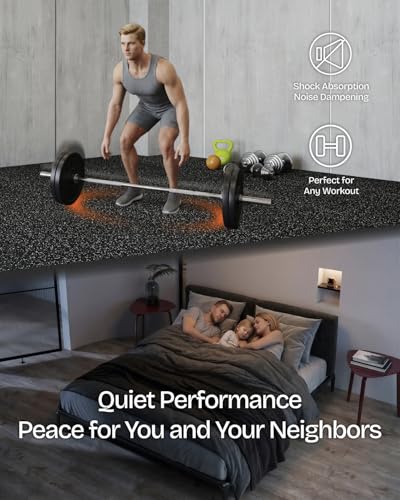 VIVALUZ 0.6" Thick 48 Sq Ft Rubber Top Gym Flooring Mats for Home Gym