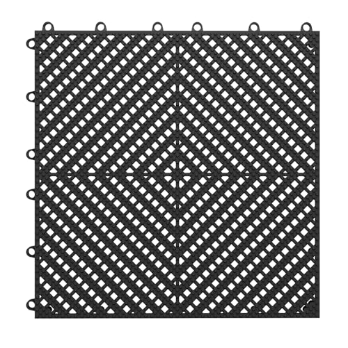 Jocoevol 60-Pcs Interlocking Tile, Indoor/Outdoor Drainage Interlocking Floor Tiles 11.8" x 11.8", Anti-Slip Waterproof Soft PVC Splicing Flooring Tile for Garage Patio Pool Bathroom, Black