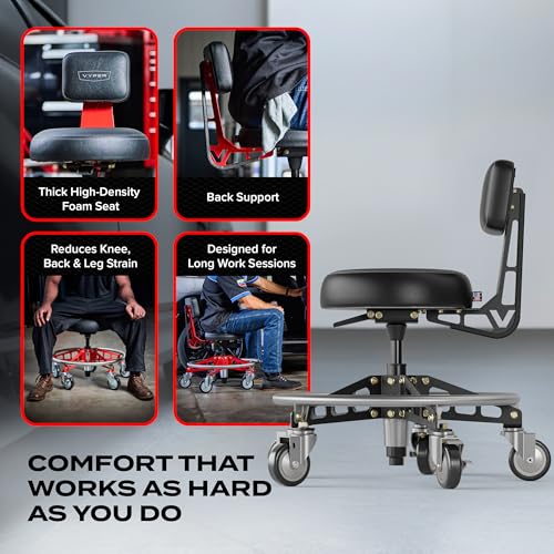 Vyper Elevated Steel Max EZ-Lift Shop Chair with Backrest, Black Legs
