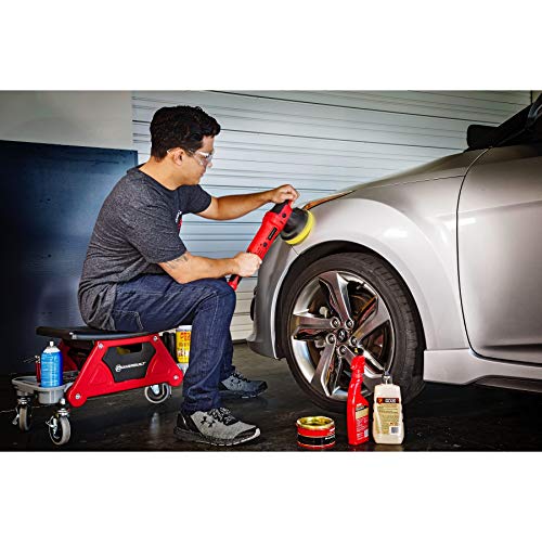 Powerbuilt Heavy Duty Roller Mechanics Seat and Brake Stool with 4-in. Rubber Swivel Casters Roll Over Anything, Big Seating Platform, Slide Out Tool Trays and Drawer 300 lb. Capacity – 240036