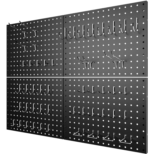 7S garage Heavy Duty Peg Board, 4 Pack Metal Pegboard Panels with 50 Hooks