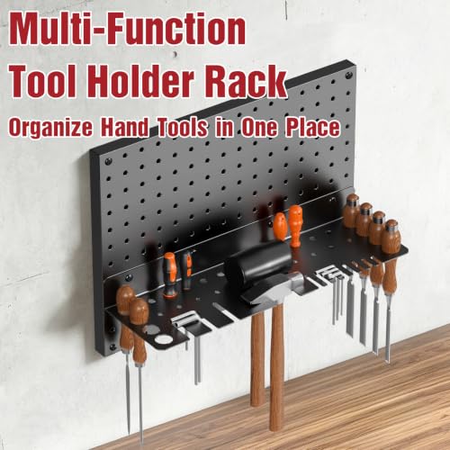 Heavy Duty Metal Pegboard Wall Organizer with 30 Hooks, Shelf and Tool Rack