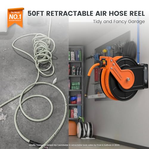Giraffe Tools Retractable Air Hose Reel 50ft with Swivel Bracket 3/8"