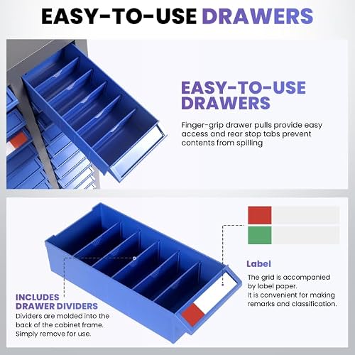75-Drawer Bolt Bin Cabinet with Label Holders and Dividers, Nuts and Bolts Organizer for Screws, Fasteners and Small Hardware, Parts Storage for Garage, Workshop, Home Office