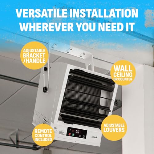 Newair Hardwired Electric Garage Heater 240V | 10000W Ceiling or Wall Mounted Shop Heater | Heavy Duty Fan-Forced Electric Shop Heaters for Garage | for Large Space (1605 Sq Ft) with Remote Control