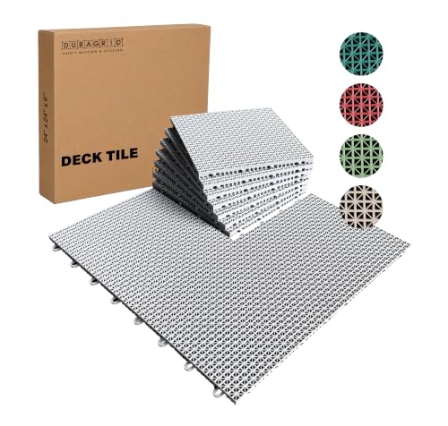 Big Floors DuraGrid Deck Tiles, Interlocking Outdoor Tiles for Patio, Self-Draining, UV-Resistant, Water-Resistant Modular Flooring, Easy Install, 40 Pack, Beige