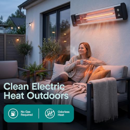 SereneLife Portable Infrared Indoor and Outdoor Electric Space Heater with Remote, IP65 Approved, 1500 Watt Wall-Mounted Hanging for Patio, Restaurant, Backyard, Garage, Decks, Gazebos, Cafes