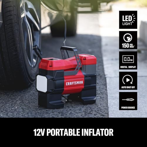 CRAFTSMAN Portable 12V Tire Inflator with Digital Gauge & Auto Shut-Off