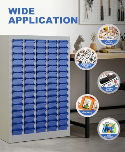 ACarfilme 75-Drawer Parts Cabinet, Heavy-Duty Alloy Steel Bolt Storage Cabinet with ABS Drawers, Metal Small Parts Organizer with Label Stickers & Dividers for Garage Workshop Shop