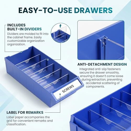 KQZZIV Parts Cabinet with 75 Drawers, 25.8x8.6x35.4 Inches, Small Parts Organizer with ABS Material Drawers, Adjustable Dividers and Labels, Ideal for Workshop and Garage
