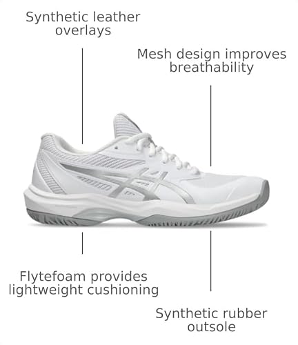 ASICS Women's Game FlyteFoam Tennis Shoes, 5.5, White/Pure Silver