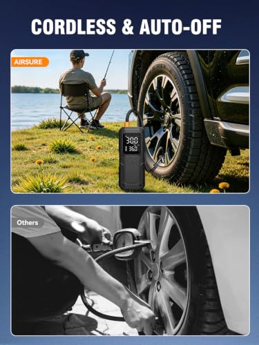 AIRSURE Tire Inflator Portable Air Compressor, 150 PSI Dual Power