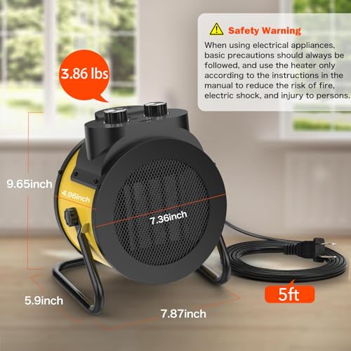 Elevoke Space Heaters for Indoor Use, 1500W PTC Electric Heater with 90°Adjustable Angle, Fast Safety Heat, Small Portable Heater for Office Home (Yellow)