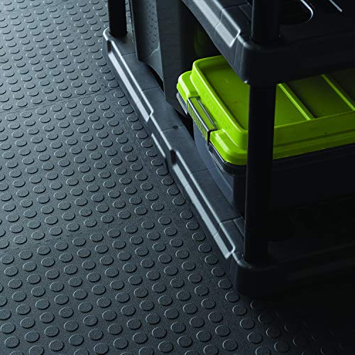 VersaTex Garage Floor 18 x 18 inch Square Plastic Raised Coin Interlocking Floor Tiles for Home Gym, Garage Flooring, Trade Show Flooring, Basement Tiles, 24 Pack (Black)
