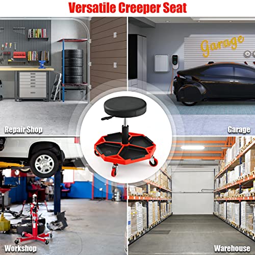 IRONMAX Rolling Mechanic Stool with Removable Tool Tray & Padded Cushion