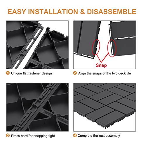 Goovilla Plastic Interlocking Deck Tiles, 9 Pack Outdoor Patio Flooring, 12"x12" Interlocking Decking Tile Outdoor All Weather Use, Waterproof Patio Pavers for Pool Balcony Backyard Porch, Dark Grey