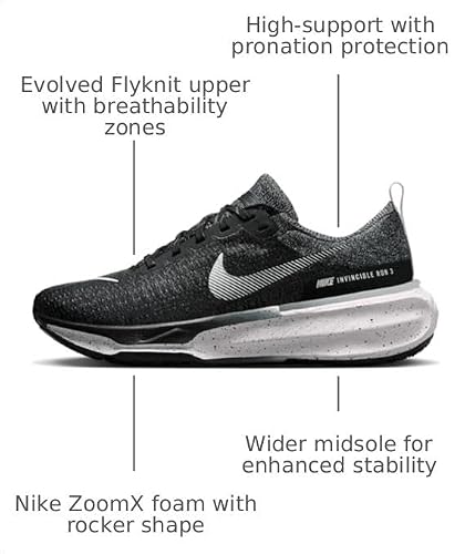 Nike Men's Invincible 3 Road Running Shoes (Black/White, us_Footwear_Size_System, Adult, Men, Numeric, Medium, Numeric_11)