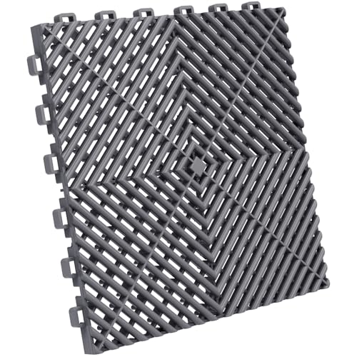 Jocoevol 60-Pcs Interlocking Tile, 12" x 12" Indoor/Outdoor Self-Drainage Interlocking Floor Tiles, Non-Slip Heavy-Duty Polypropylene Splicing Flooring Tile for Garage Patio Pool Bathroom, Grey