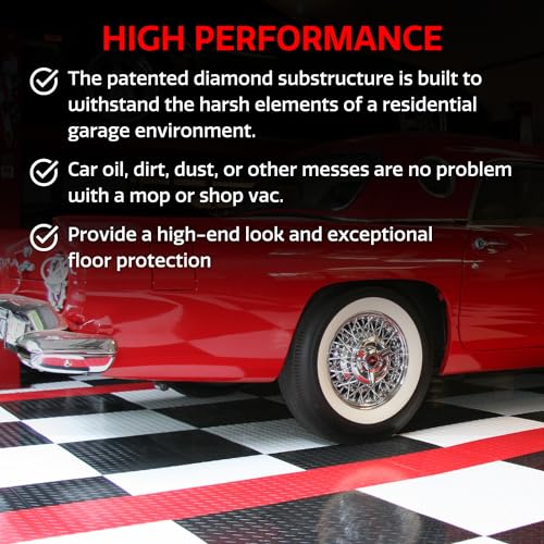 Big Floors RaceDeck Garage Floor Tiles, Interlocking Garage Flooring, Diamond Plate Pattern Heavy-Duty Copolymer Modular Tile (Black, 48 Pack of 12 x 12" Tiles, 48 Sq Ft)