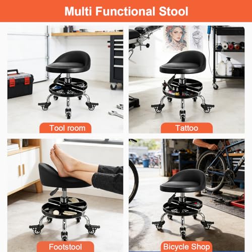 FLOLXNB Garage Mechanic Stool with Storage Tray,Low Height Rolling Shop Stools, Rolling Mechanics Seat Chair Height Adjustable, Rolling Shop Chair, Work Stool Creeper Seat (Style 1)