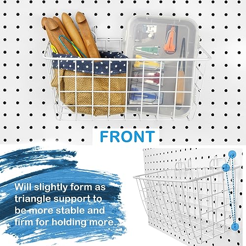 Pegboard Baskets 4 Pack Peg Board Metal Shelves Organizers (Medium, White)