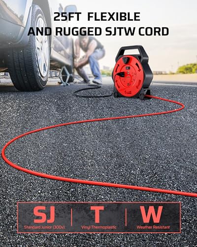 DEWENWILS 25FT Extension Cord Reel, Hand Wind Retractable Cord Reel