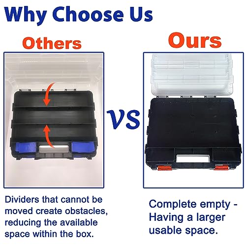 Double Side Tool Box Organizer, Hardware Storage Box, Portable Small Parts Organizer with Removable Plastic Dividers for Screws, Nuts, Nails, Bolts, Grey