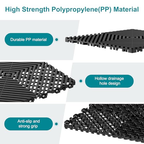 SUNYRISY 48Pcs Garage Floor Tiles Interlocking Mat Black/Gray Mashup