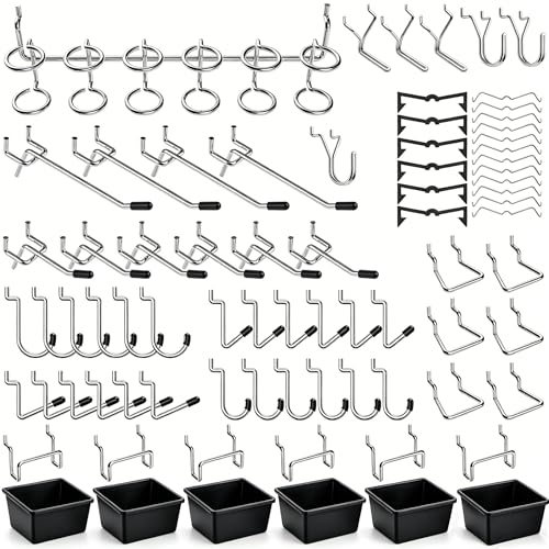 Pegboard Hooks Assortment, for Organizing Various Tools, with Pegboard Bins, 107 PCS, 48 of Which are Locks