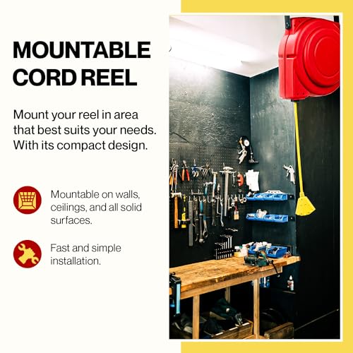 ReelWorks Extension Cord Reel Retractable 12AWG x 65' Foot