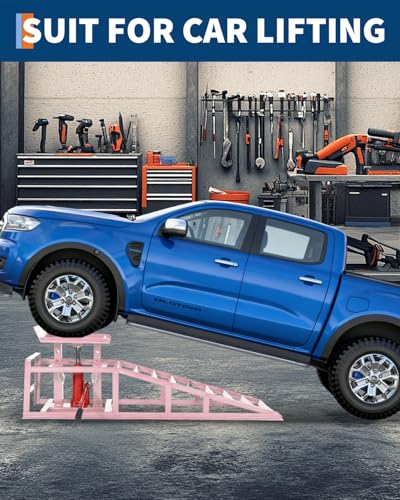 Garvee 2 Pack Hydraulic Car Ramps for Oil Changes, 5 t 11050 LBS Heavy Duty Steel Car Lift Ramp - Low Profile, High Lift 9.4 in-13.34 in, Safety Garage Ramps for Trucks & Vehicles, Pink