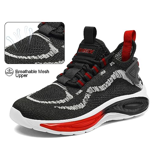 RUNSIDE Boys Girls Sneakers for Outdoor, Size 6 Big, Black/Red