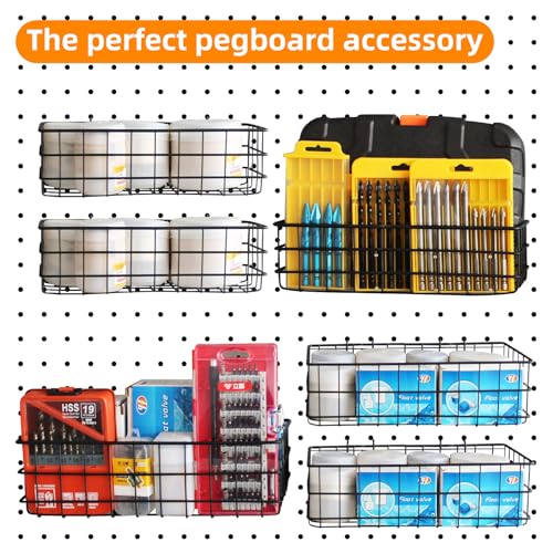 NOEAIKE 4 Pack Metal Pegboard Baskets Organizer Hooks for Garage Workshop