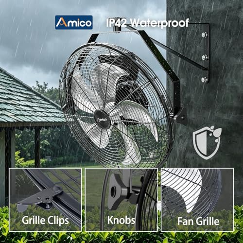 Amico 18 Inch Wall Mount Fan with Remote, Brushless DC Motor, 9-Speed